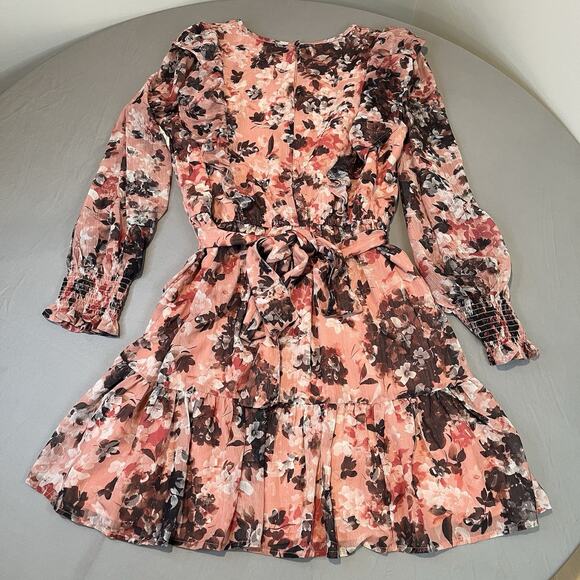Rachel Parcell NWT Floral Print Ruffle Chiffon Blouson Dress Size 12 Pink Smock - Picture 3 of 9